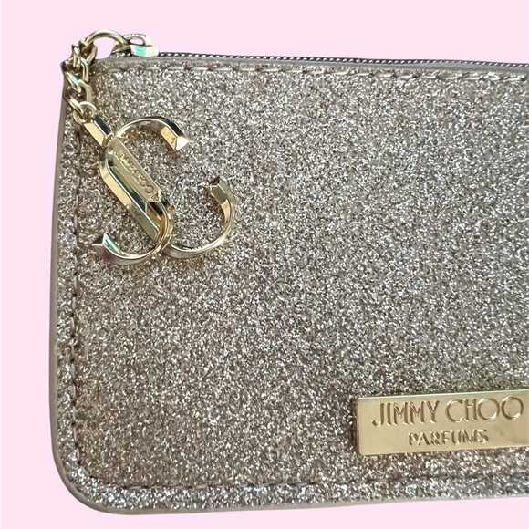 Jimmy Choo Parfums Gold Glitter Zip Coin Purse Pouch - Picture 2 of 3